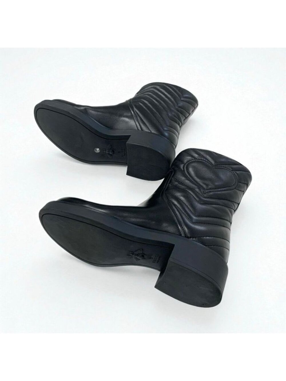 Gucci Boots Short Shoes Leather Black Double G Heart Quilting - Picture 7 of 10